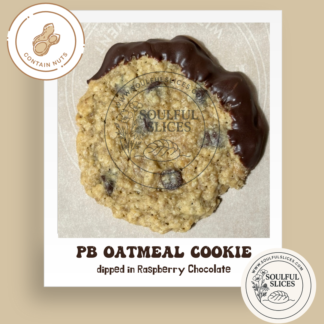PB Oatmeal Cookies Dipped in Raspberry Chocolate